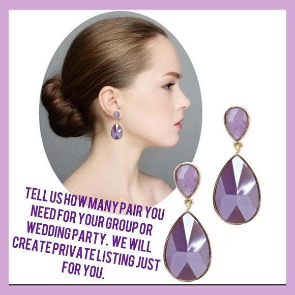 Lavender & Gold Teardrop Earrings 2" Steel Post - Picture 1 of 3